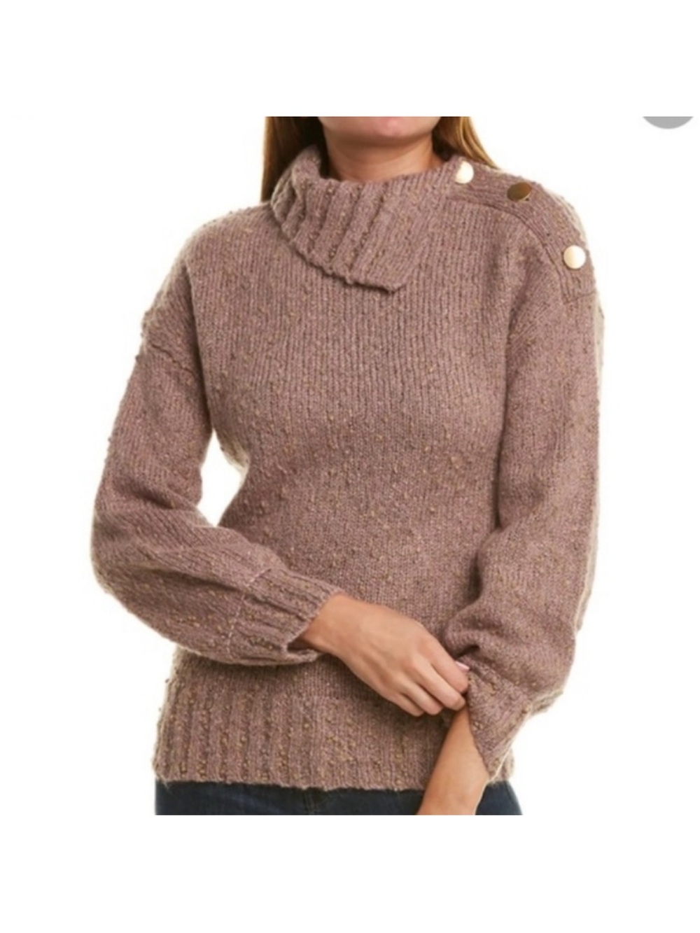 Trina Turk Taupe Button-Shoulder Turtleneck Sweater NWOT